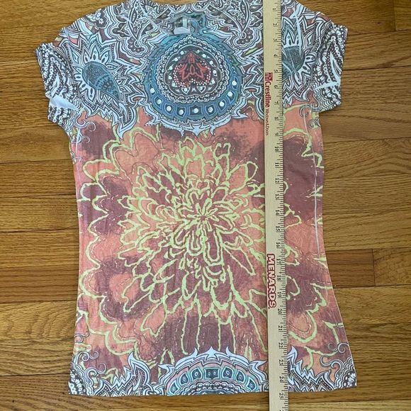 Max Rave Shirt Women’s Large Geometric Design Multicolor Y2K Top Review Measure* - Picture 5 of 5